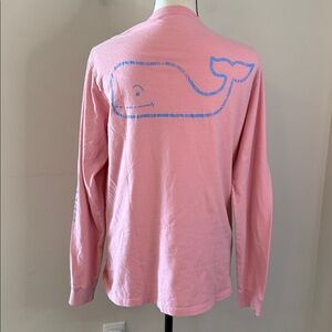 Vineyard Vines Coral Pink long sleeve tee blue whale graphic coastal relaxed SM